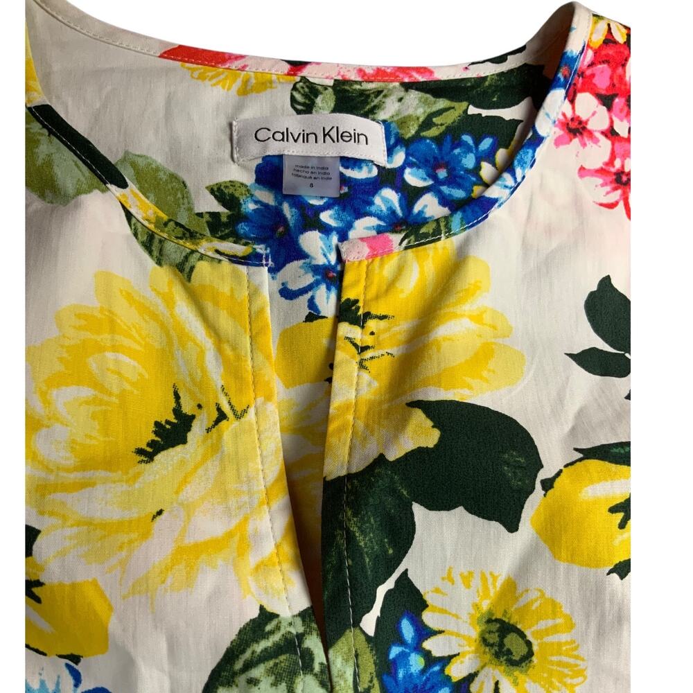 Calvin Klein Floral Maxi Dress Women’s Size 8 Cotton Smocked Waist NWT Festive - Picture 2 of 8